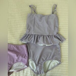Striped Ruffle One-Piece Swimsuit in Light Lavender